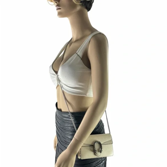 GUCCI Dionysus Super Mini Crystal Beige Leather Crossbody Bag Made in Italy - Picture 15 of 15